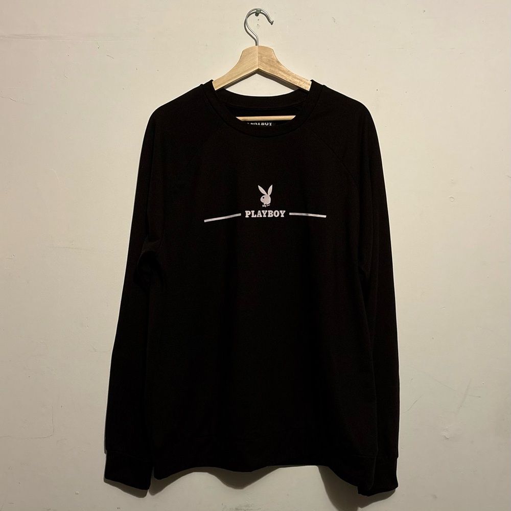 🐰💋 PLAYBOY BUNNY HUGH HEFNER BLACK LONG SLEEVE SWEATSHIRT SIZE LARGE 💋🐰
